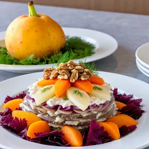 Сельдь под шубой с грушей и грецкими орехами