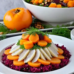 Сельдь под шубой с хурмой и грецкими орехами