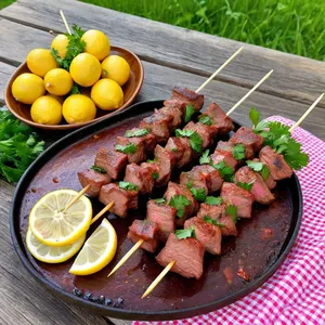 Шашлык из говядины с аджикой и зеленью