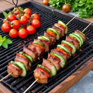 Шашлык из свинины с киви и мятой