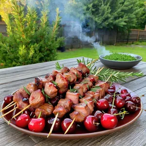 Шашлык из свинины с вишней и розмарином