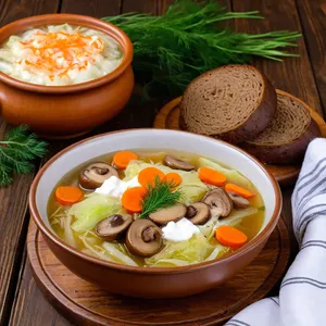 Щи с грибами и капустой