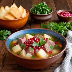 Шурпа из баранины с гранатом и кинзой