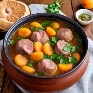 Шурпа из баранины с курагой и чесноком