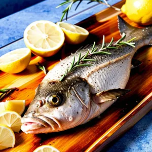 Сибас с розмарином и лимоном на гриле
