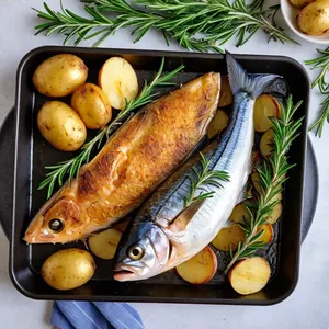 Скумбрия с картофелем и розмарином в духовке