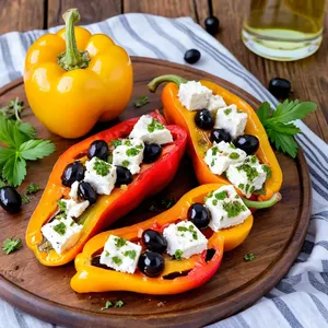 Сладкий перец гриль с сыром фета и оливками