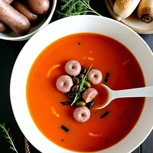 Солянка с копчёной сарделькой и солёными опятами