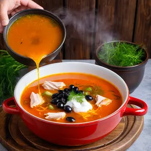 Солянка с курицей и оливками