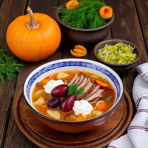 Солянка с уткой и сливами