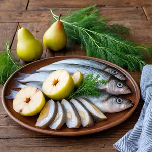Солёная сельдь с грушей и укропом