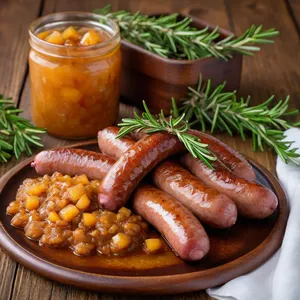 Сосиски с яблочным чатни и розмарином