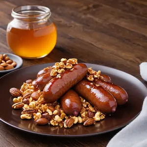 Сосиски с кленовым сиропом и жареными орехами