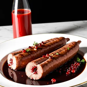 Сосиски с соусом из граната и кедровыми орешками
