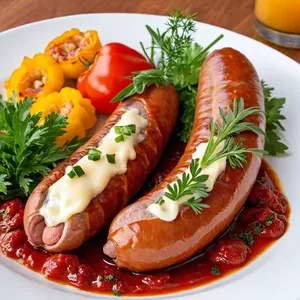 Сосиски с сыром и вялеными томатами
