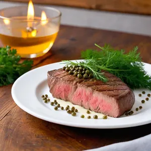 Стейк с соусом из хрена и жареными каперсами