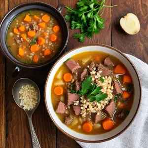 Суп с копченой грудинкой и перловкой