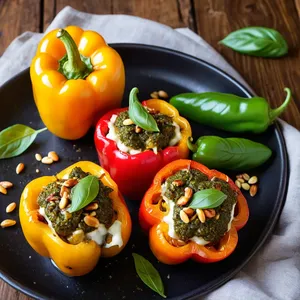 Сырные фаршированные перцы с песто и кедровыми орешками