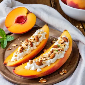 Сырные лодочки с персиком и миндалем