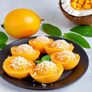 Сырные ракушки с манго и кокосом