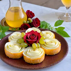 Сырные розочки с виноградом и фисташками