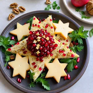 Сырные звёздочки с гранатом и грецким орехом