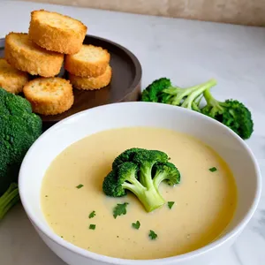 Сырный суп с брокколи и гренками