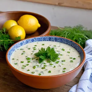 Таратор с огурцом и свежей зеленью на тахини