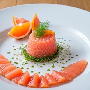 Тартар из морского языка с грейпфрутом и укропом