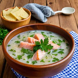 Тюря с копчёной рыбой и хреном на квасе