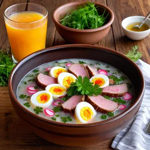 Тюря с копчёной уткой и апельсиновой цедрой на квасе