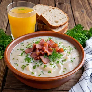 Тюря с копчёным беконом и хреном на квасе