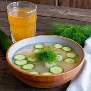 Тюря с огурцом и укропом на квасе