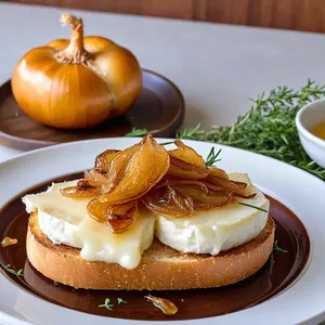 Тосты с карамелизированным луком и бри
