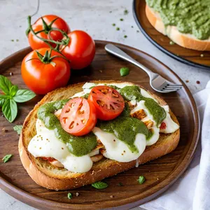 Тосты с курицей и соусом песто