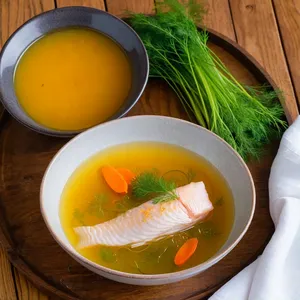 Тресковый бульон с шафраном и укропом
