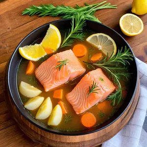 Уха из семги с лимоном и розмарином