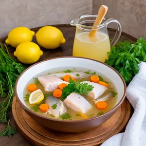 Уха из судака с зеленью и лимоном