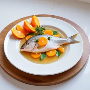 Варёный дорадо с мандарином и тимьяном