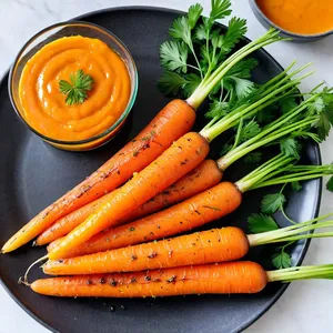 Запечённая морковь с апельсиновым соусом и кинзой