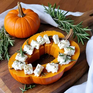 Запечённая тыква с розмарином и козьим сыром