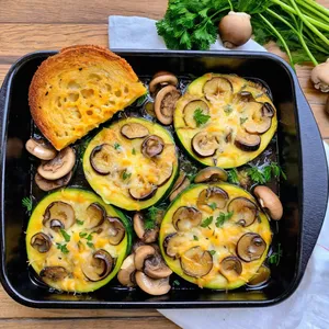 Запечённые кабачки с грибами и чеддером