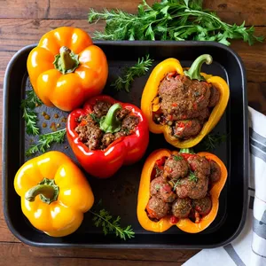 Запечённые перцы с фаршем и пряными травами