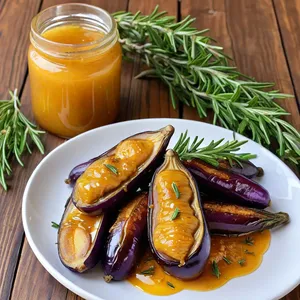 Жареные баклажаны с медовой горчицей и розмарином