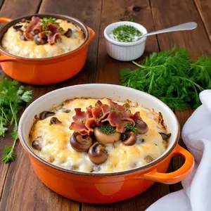 Жюльен с грибами и беконом под сырной корочкой