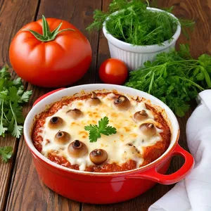 Жюльен с грибами и моцареллой в томатном соусе