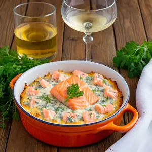 Жюльен с лососем и сыром дор блю